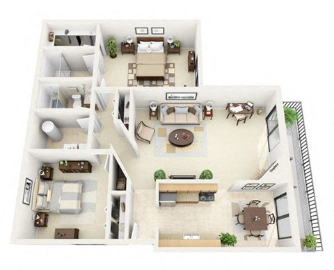 Floor plan for 2 beds, 2 baths, 1206 sqft